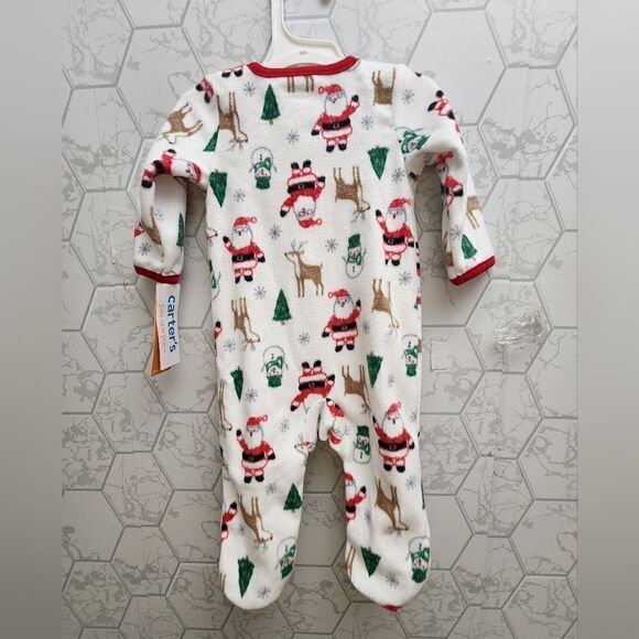 6M Carter's Just One You Baby Santa Christmas Fleece Footed Pajama - White - Picture 5 of 9